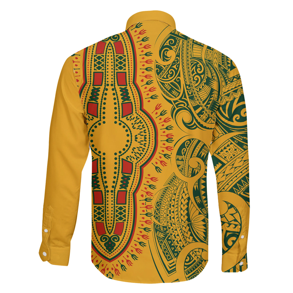 Africa Dashiki Family Matching Mermaid Dress and Hawaiian Shirt African Tribal Art Mixed Polynesian Tattoo Gold Color Unique LT9 - Wonder Print Shop