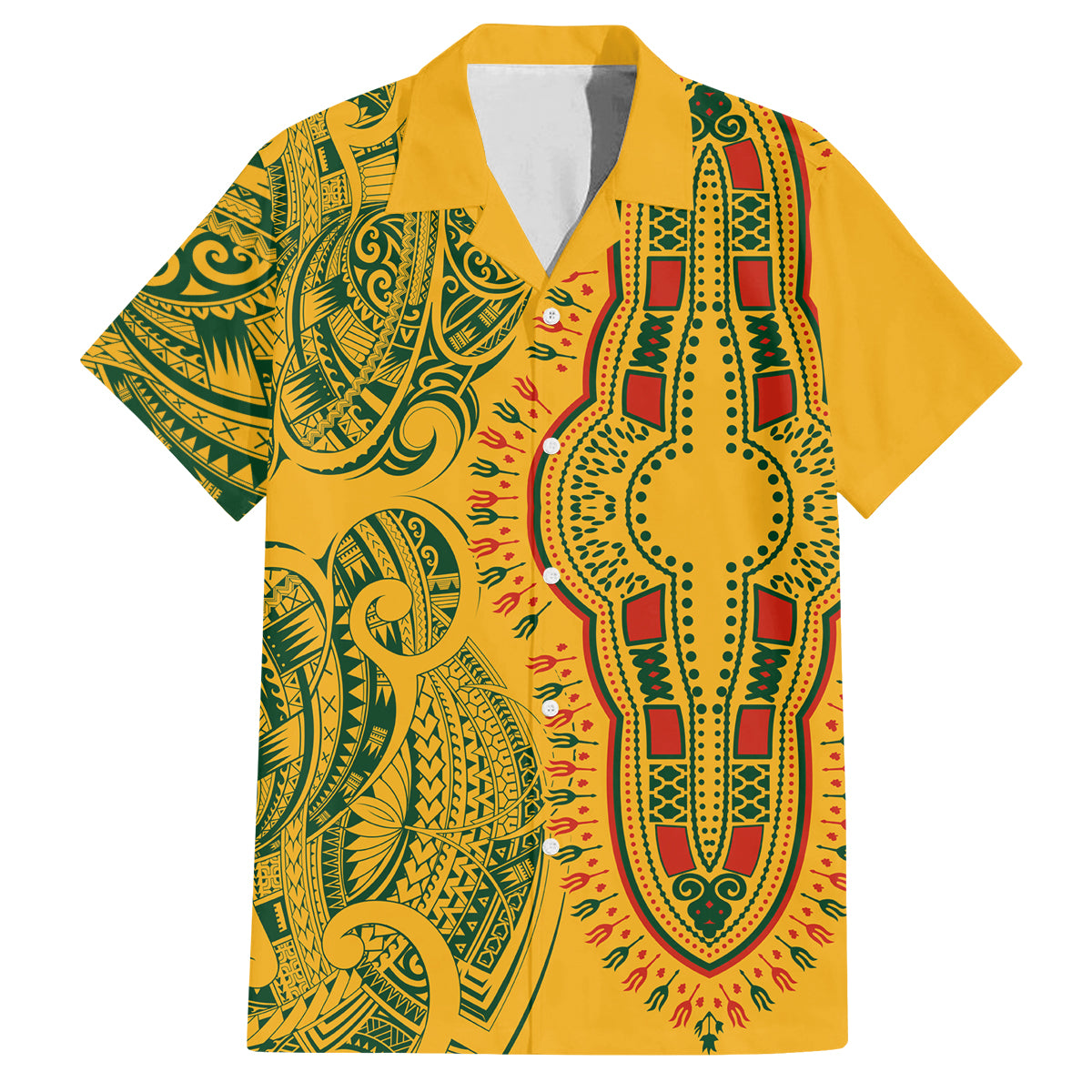 Africa Dashiki Family Matching Off Shoulder Maxi Dress and Hawaiian Shirt African Tribal Art Mixed Polynesian Tattoo Gold Color Unique LT9 - Wonder Print Shop