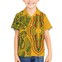 Africa Dashiki Family Matching Off Shoulder Maxi Dress and Hawaiian Shirt African Tribal Art Mixed Polynesian Tattoo Gold Color Unique LT9 - Wonder Print Shop