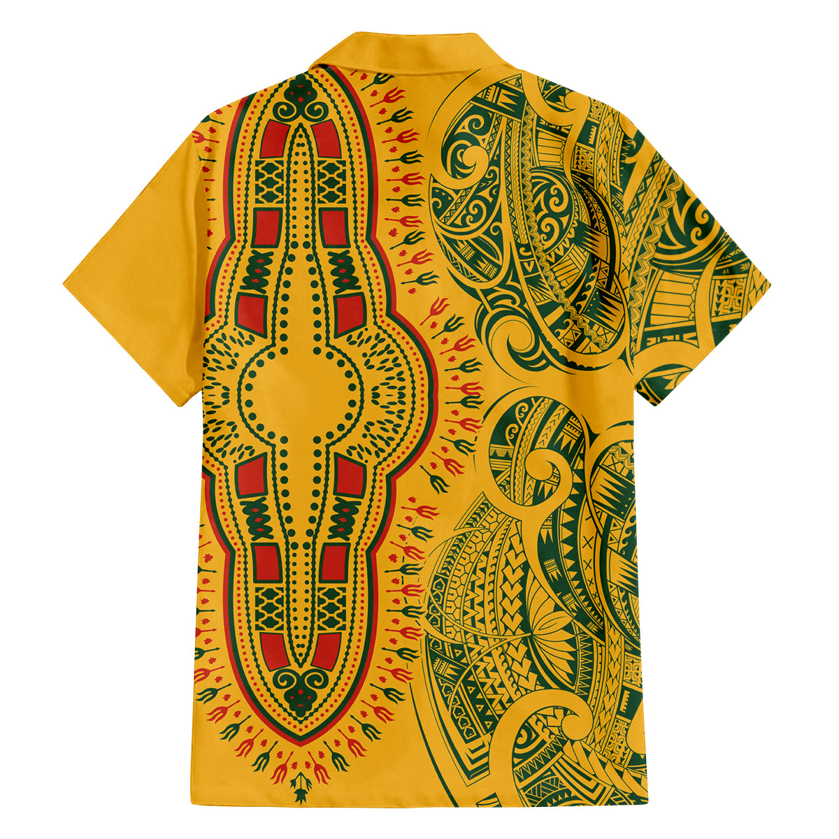 Africa Dashiki Family Matching Puletasi Dress and Hawaiian Shirt African Tribal Art Mixed Polynesian Tattoo Gold Color Unique - Wonder Print Shop