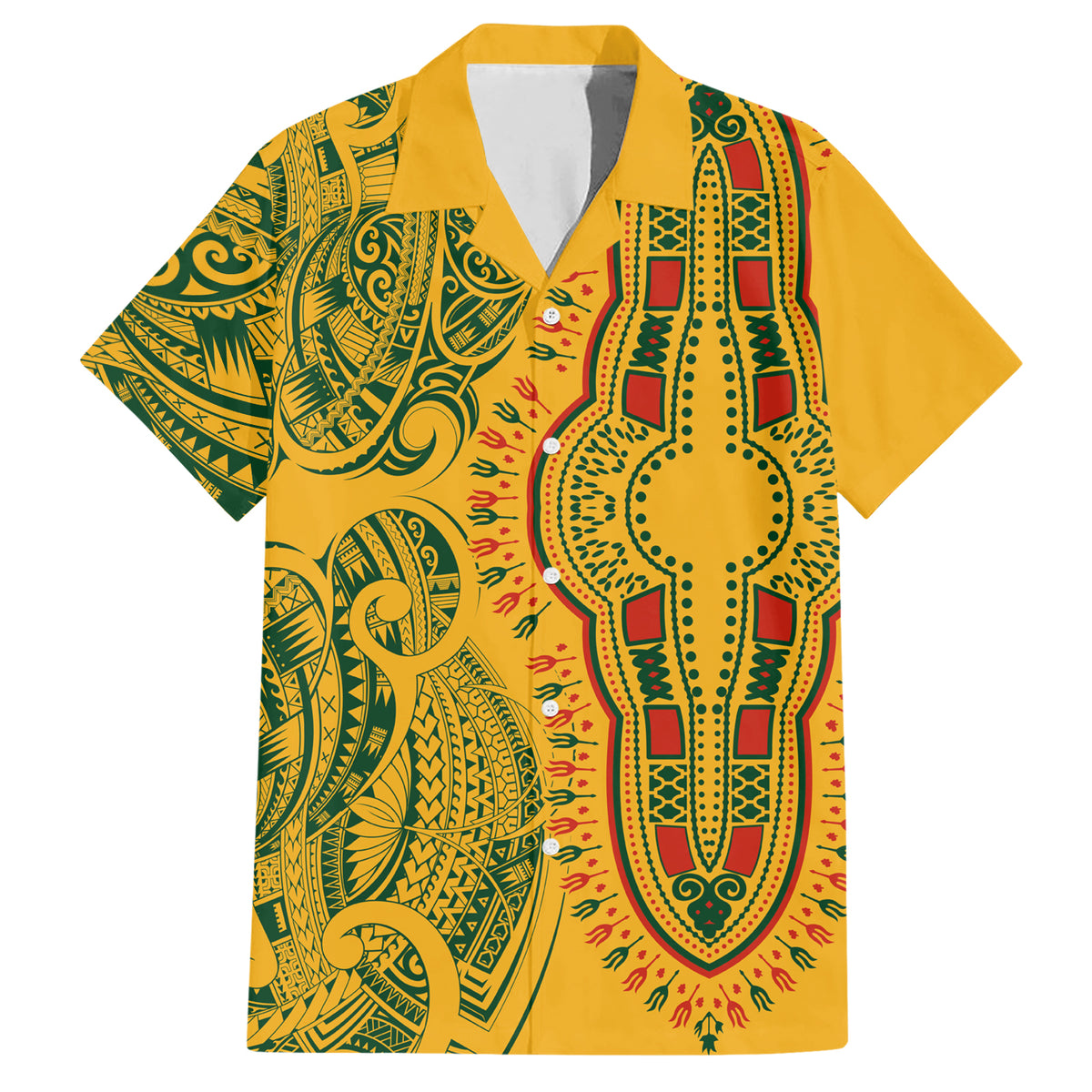 Africa Dashiki Family Matching Short Sleeve Bodycon Dress and Hawaiian Shirt African Tribal Art Mixed Polynesian Tattoo Gold Color Unique - Wonder Print Shop
