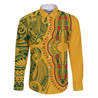 Africa Dashiki Family Matching Summer Maxi Dress and Hawaiian Shirt African Tribal Art Mixed Polynesian Tattoo Gold Color Unique - Wonder Print Shop