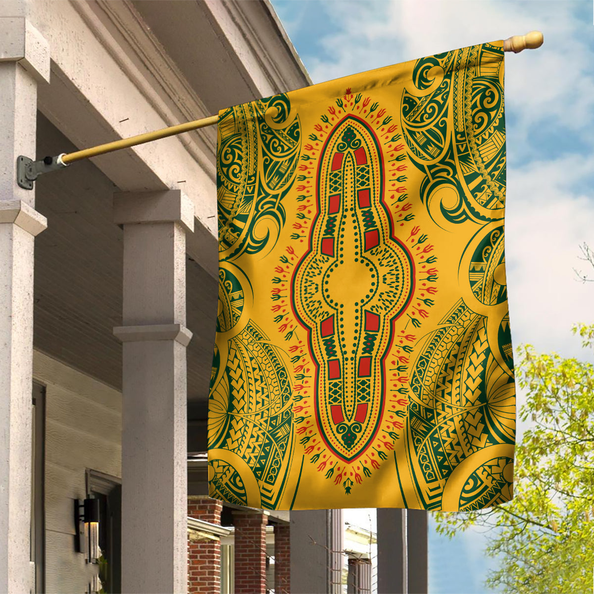 Africa Dashiki Garden Flag African Tribal Art Mixed Polynesian Tattoo Gold Color Unique - Wonder Print Shop