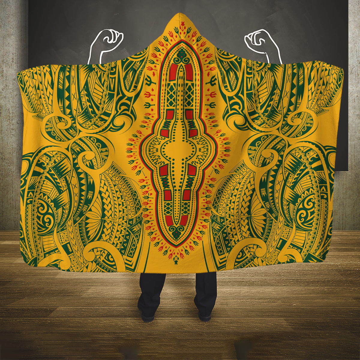 africa-dashiki-hooded-blanket-african-tribal-art-mixed-polynesian-tattoo-gold-color-unique
