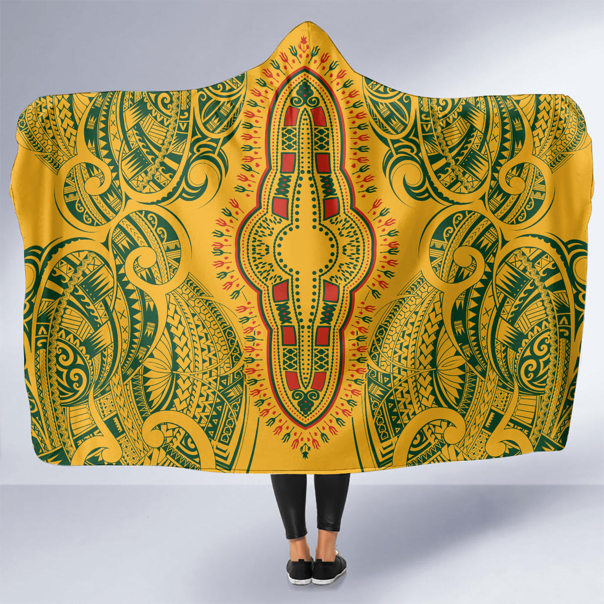 africa-dashiki-hooded-blanket-african-tribal-art-mixed-polynesian-tattoo-gold-color-unique