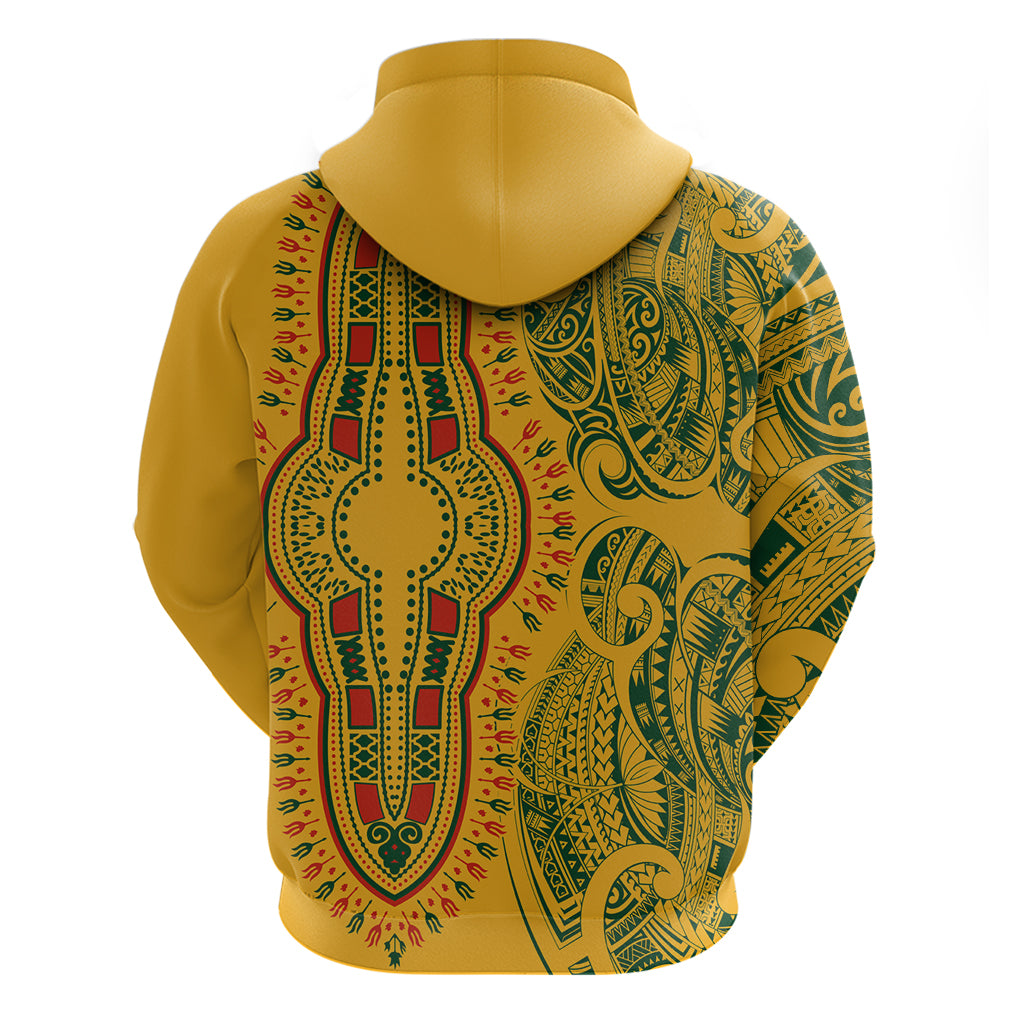 Africa Dashiki Hoodie African Tribal Art Mixed Polynesian Tattoo Gold Color Unique - Wonder Print Shop