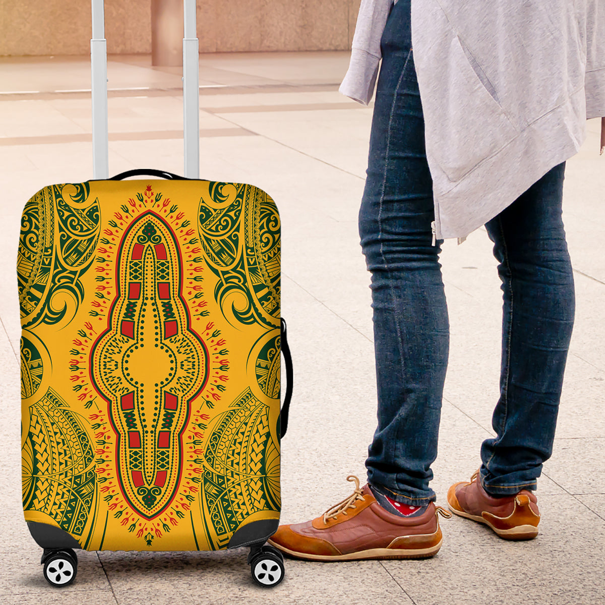 Africa Dashiki Luggage Cover African Tribal Art Mixed Polynesian Tattoo Gold Color Unique - Wonder Print Shop