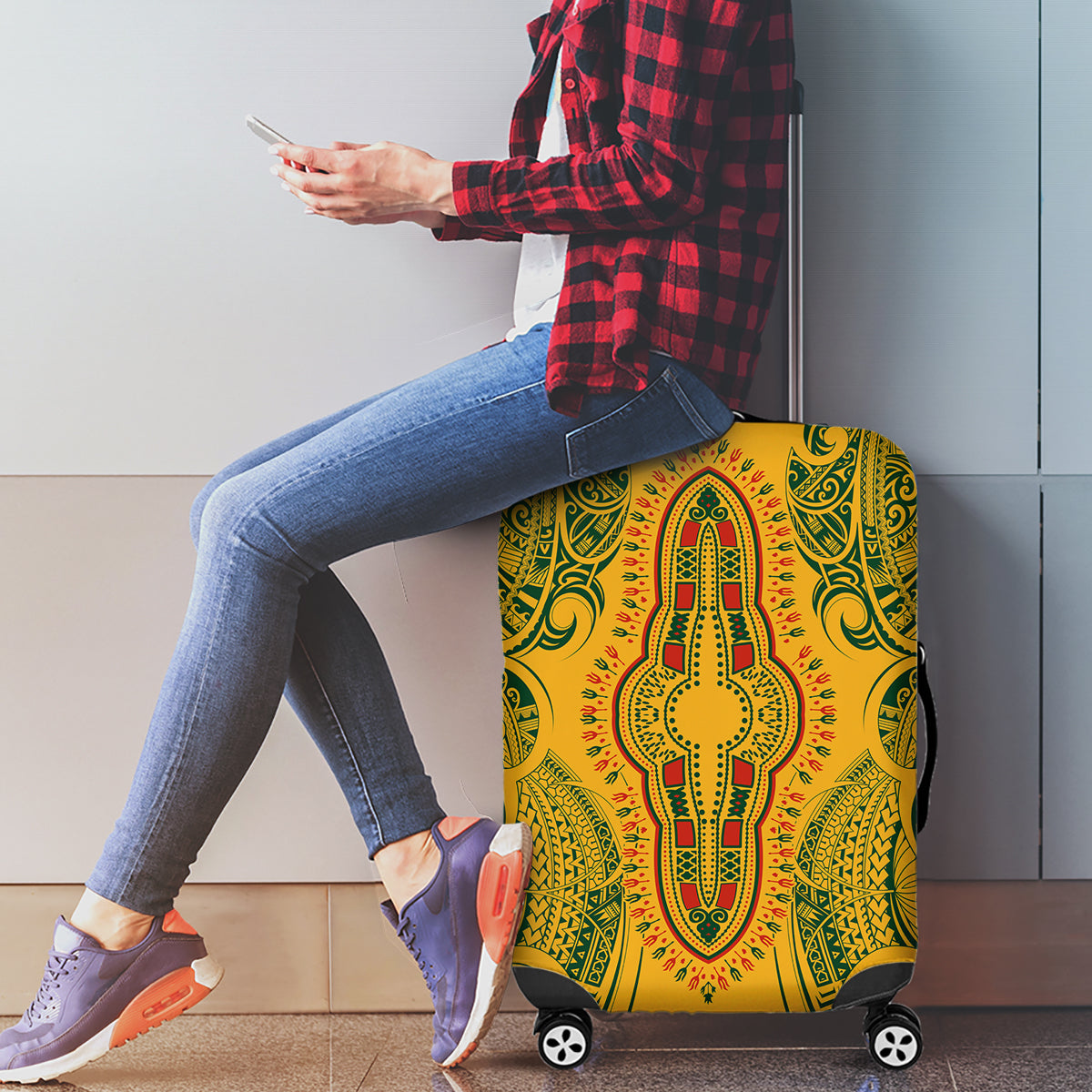 Africa Dashiki Luggage Cover African Tribal Art Mixed Polynesian Tattoo Gold Color Unique - Wonder Print Shop