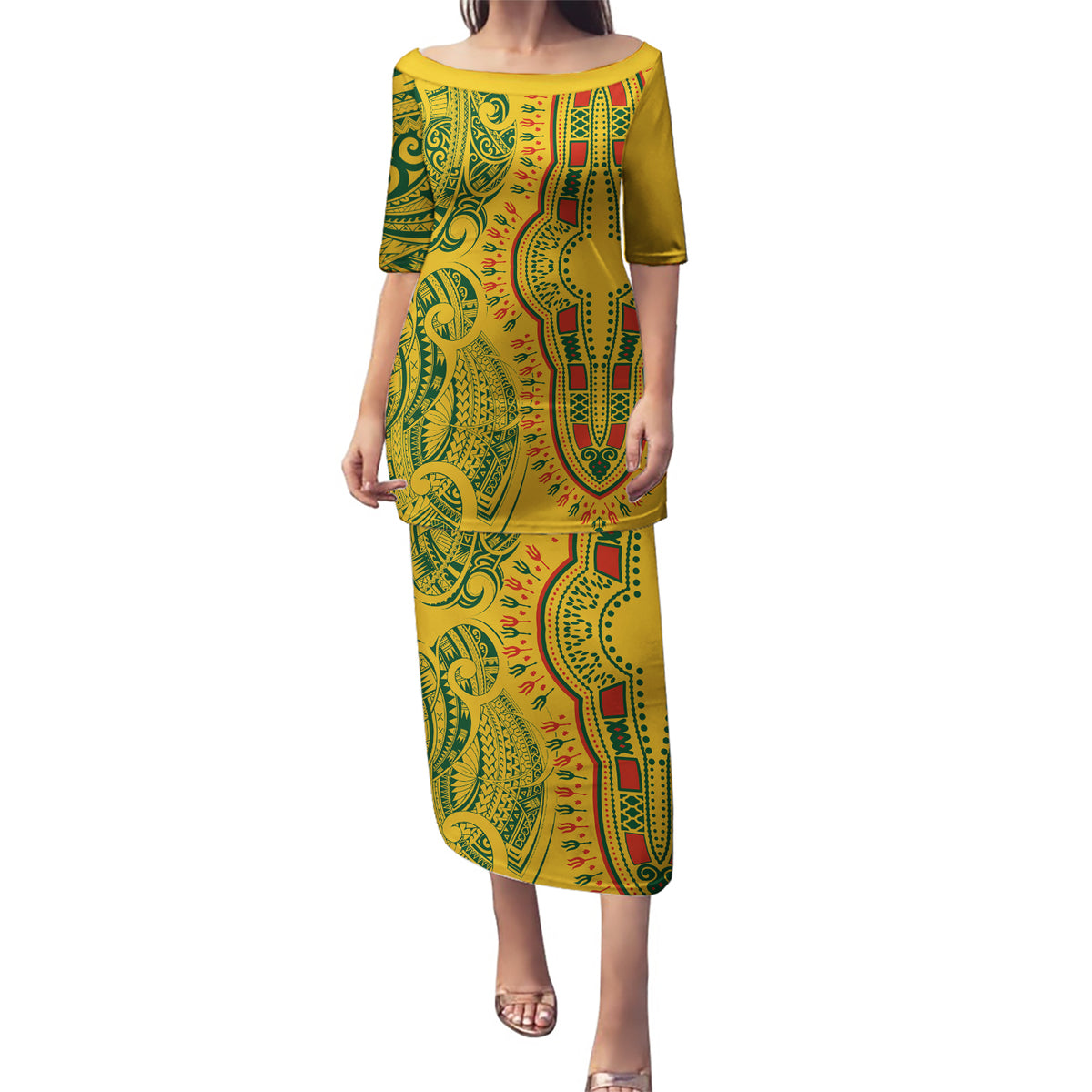 Africa Dashiki Puletasi African Tribal Art Mixed Polynesian Tattoo Gold Color Unique - Wonder Print Shop