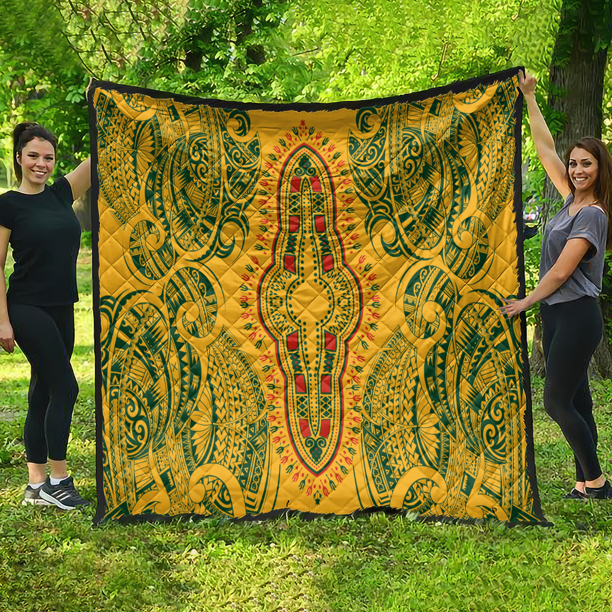 Africa Dashiki Quilt African Tribal Art Mixed Polynesian Tattoo Gold Color Unique - Wonder Print Shop
