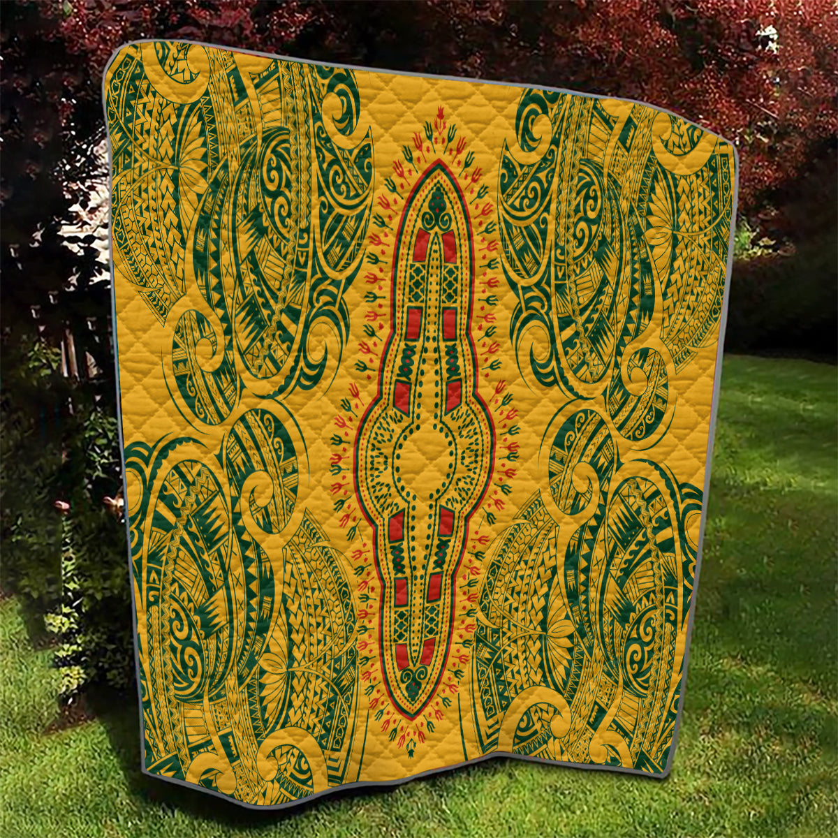 Africa Dashiki Quilt African Tribal Art Mixed Polynesian Tattoo Gold Color Unique - Wonder Print Shop