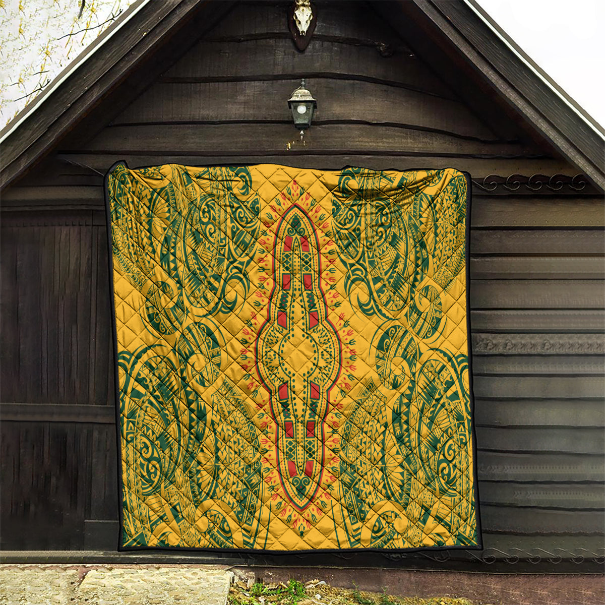 Africa Dashiki Quilt African Tribal Art Mixed Polynesian Tattoo Gold Color Unique - Wonder Print Shop