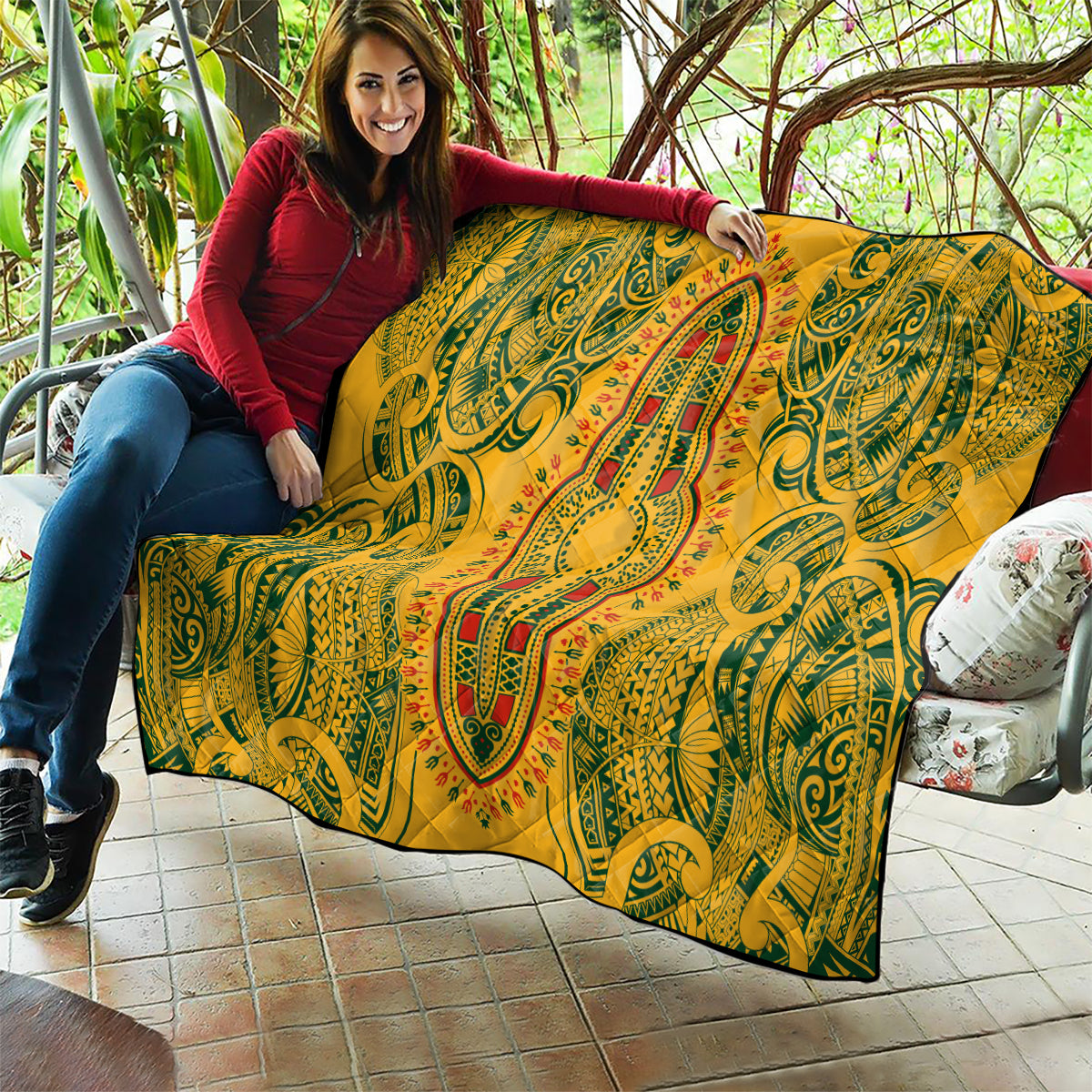 Africa Dashiki Quilt African Tribal Art Mixed Polynesian Tattoo Gold Color Unique - Wonder Print Shop
