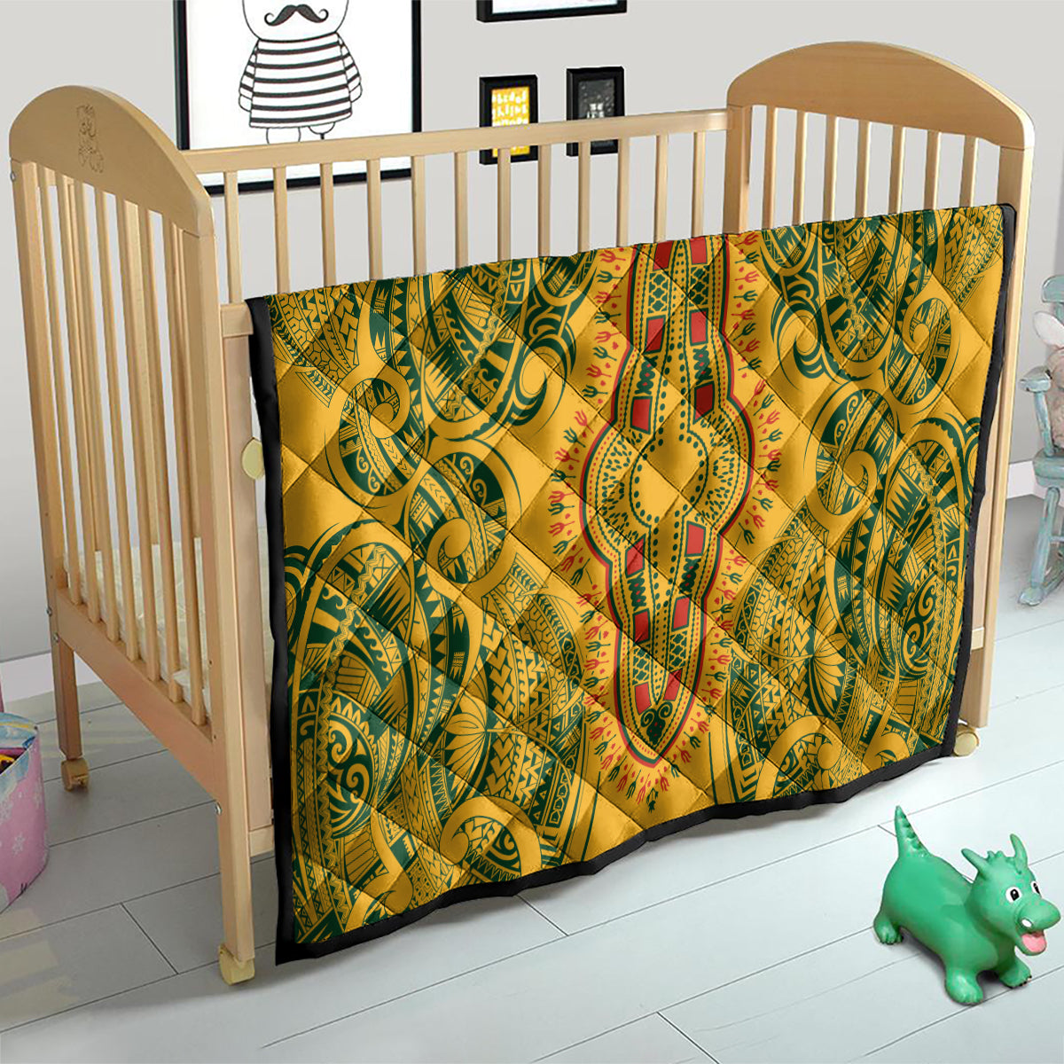 Africa Dashiki Quilt African Tribal Art Mixed Polynesian Tattoo Gold Color Unique - Wonder Print Shop