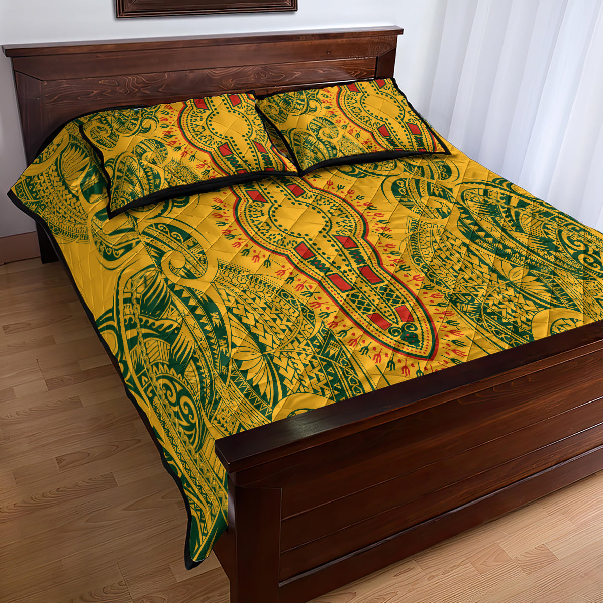 Africa Dashiki Quilt Bed Set African Tribal Art Mixed Polynesian Tattoo Gold Color Unique - Wonder Print Shop