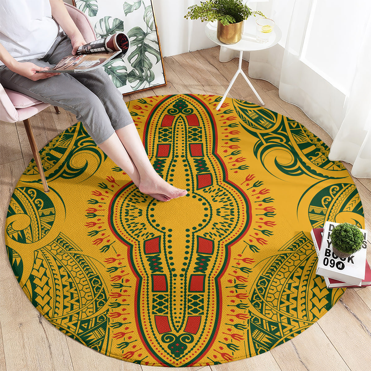africa-dashiki-round-carpet-african-tribal-art-mixed-polynesian-tattoo-gold-color-unique