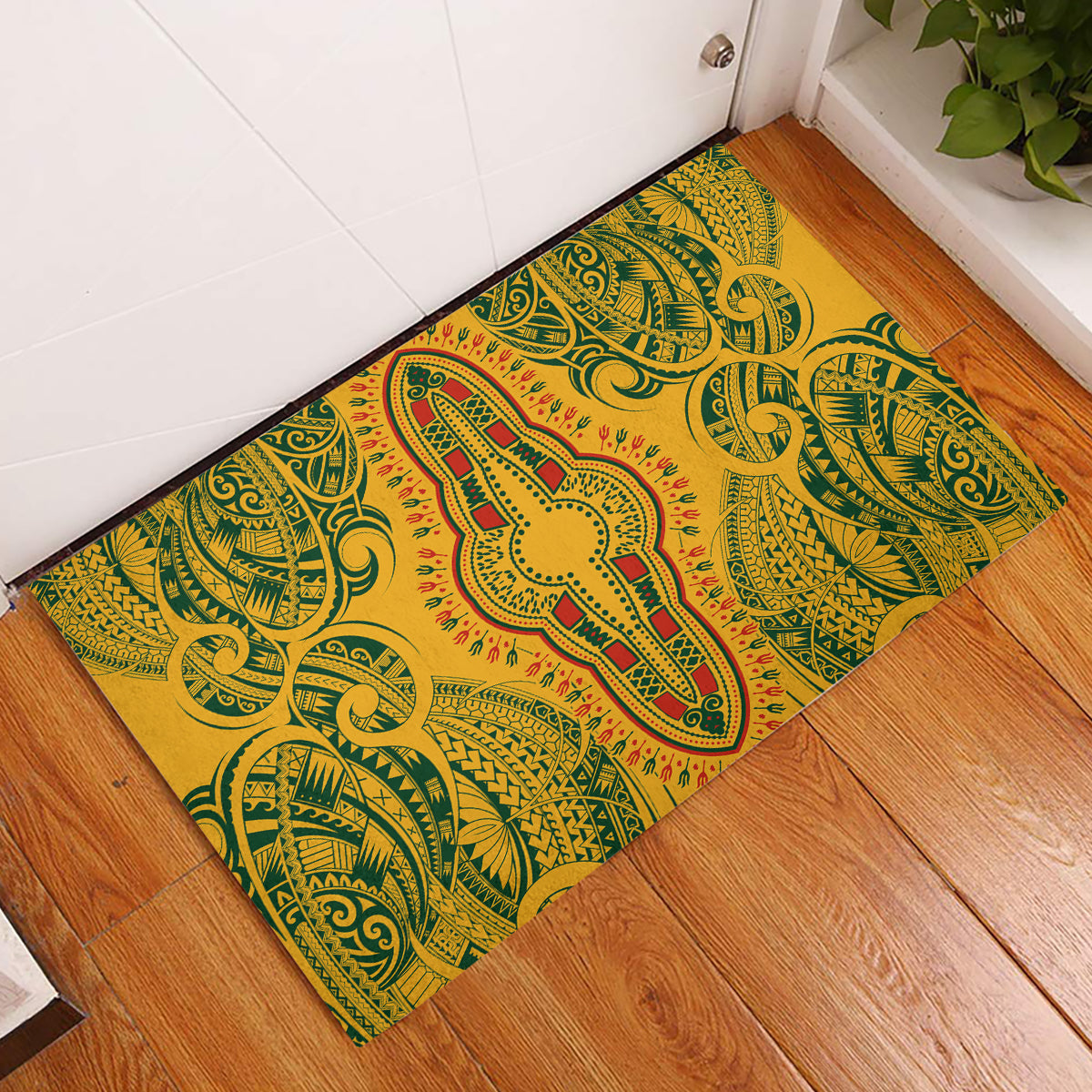 Africa Dashiki Rubber Doormat African Tribal Art Mixed Polynesian Tattoo Gold Color Unique - Wonder Print Shop