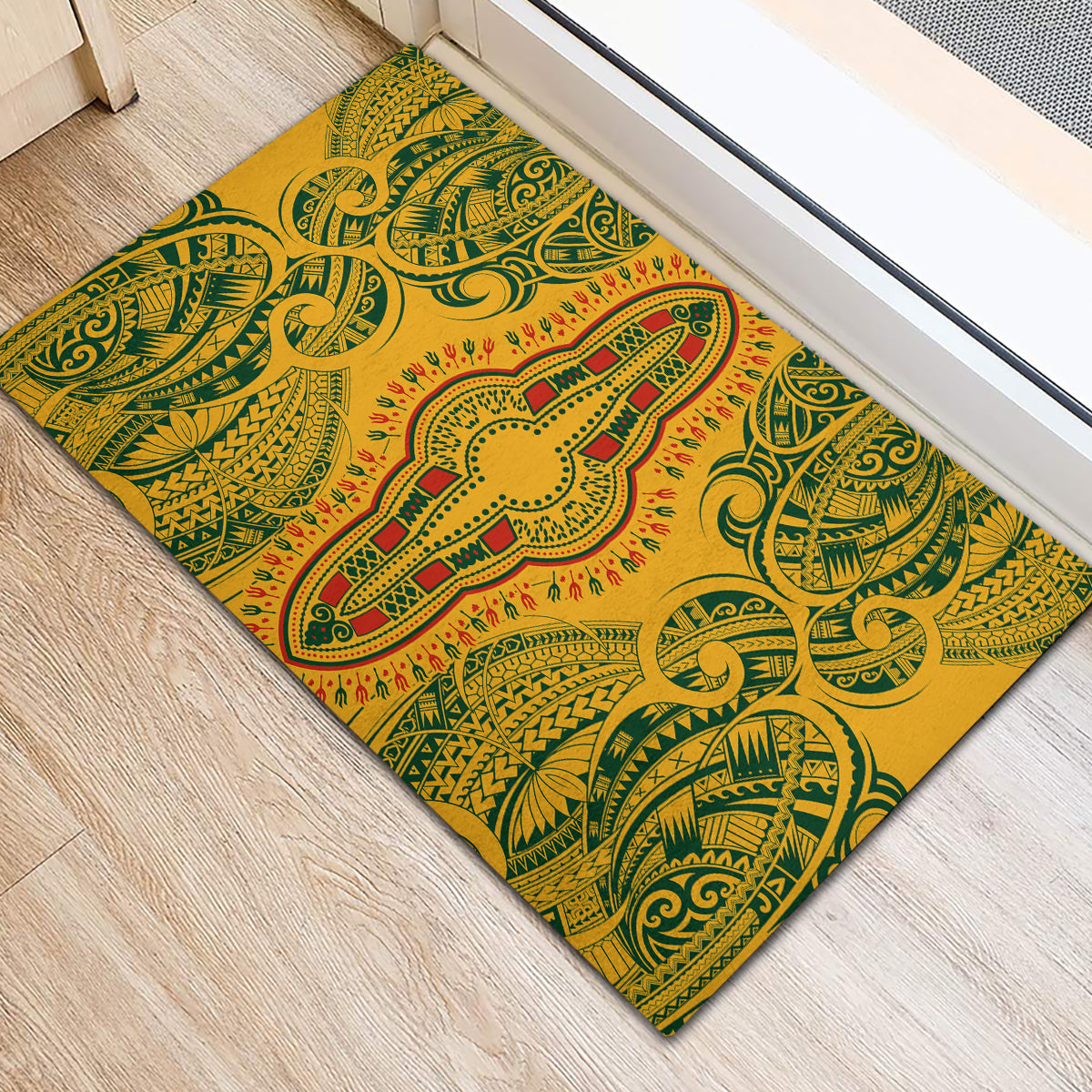 Africa Dashiki Rubber Doormat African Tribal Art Mixed Polynesian Tattoo Gold Color Unique - Wonder Print Shop