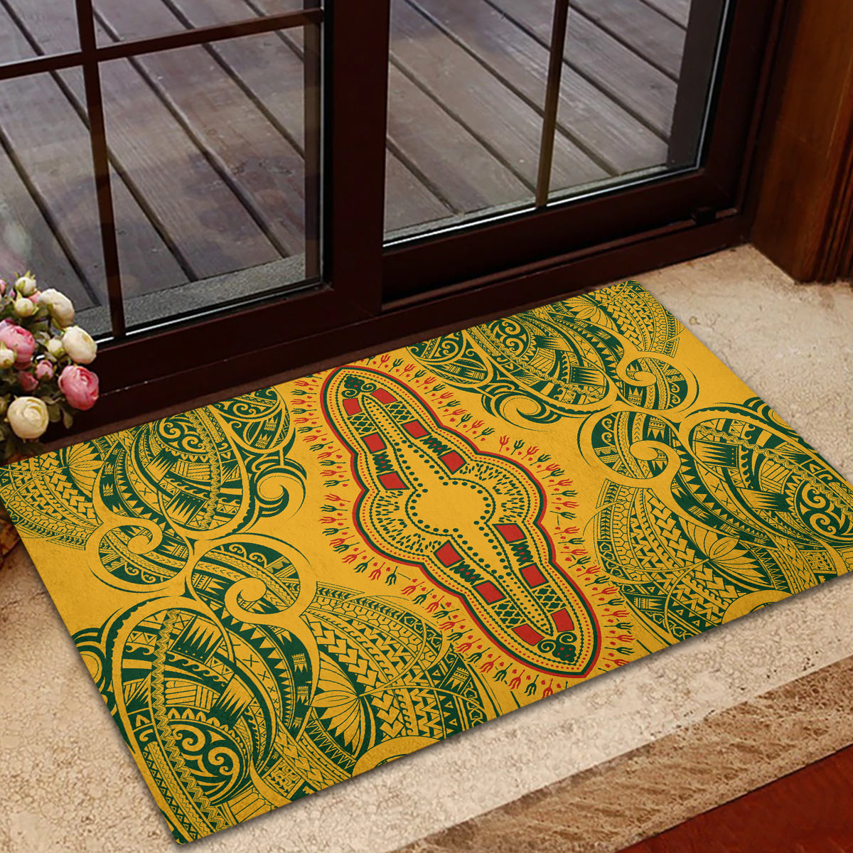 Africa Dashiki Rubber Doormat African Tribal Art Mixed Polynesian Tattoo Gold Color Unique - Wonder Print Shop