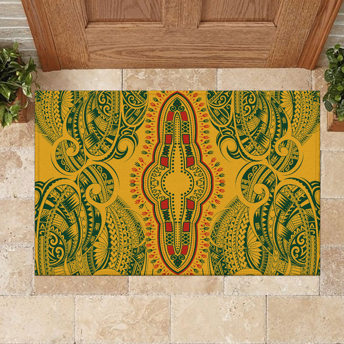Africa Dashiki Rubber Doormat African Tribal Art Mixed Polynesian Tattoo Gold Color Unique - Wonder Print Shop