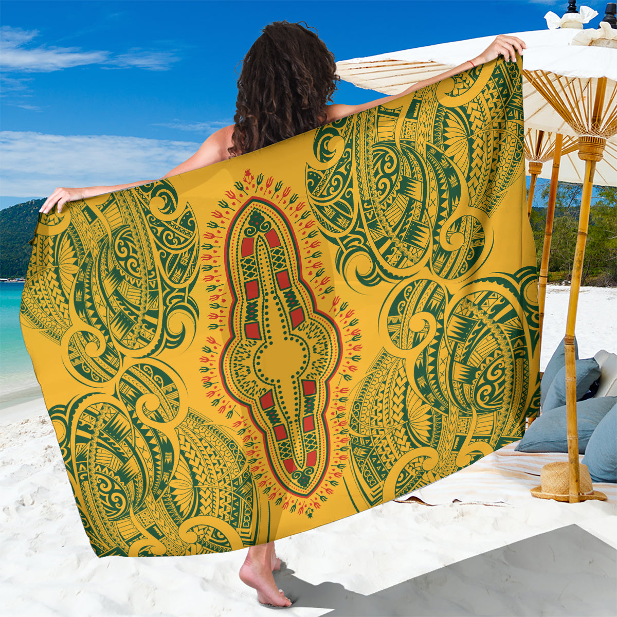 Africa Dashiki Sarong African Tribal Art Mixed Polynesian Tattoo Gold Color Unique - Wonder Print Shop