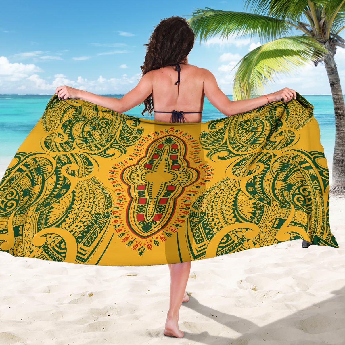 Africa Dashiki Sarong African Tribal Art Mixed Polynesian Tattoo Gold Color Unique - Wonder Print Shop