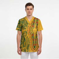 Dashiki and Polynesian Pattern Scrub Top Afro Pacific Culture Gold Version