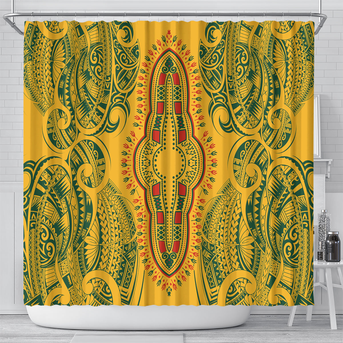 africa-dashiki-shower-curtain-african-tribal-art-mixed-polynesian-tattoo-gold-color-unique
