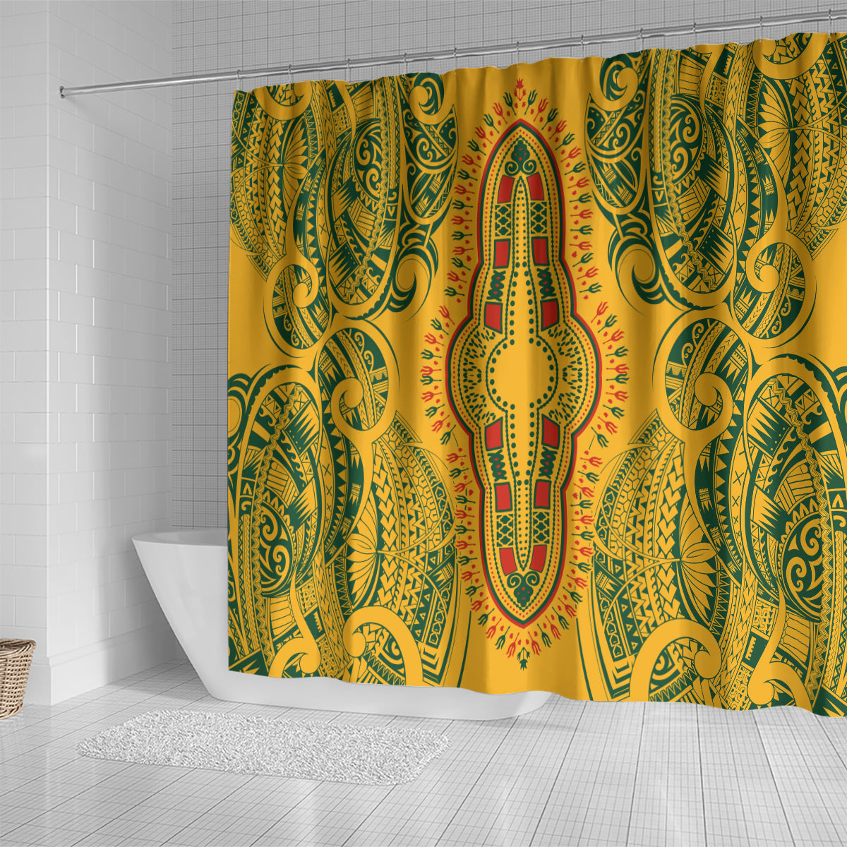 africa-dashiki-shower-curtain-african-tribal-art-mixed-polynesian-tattoo-gold-color-unique