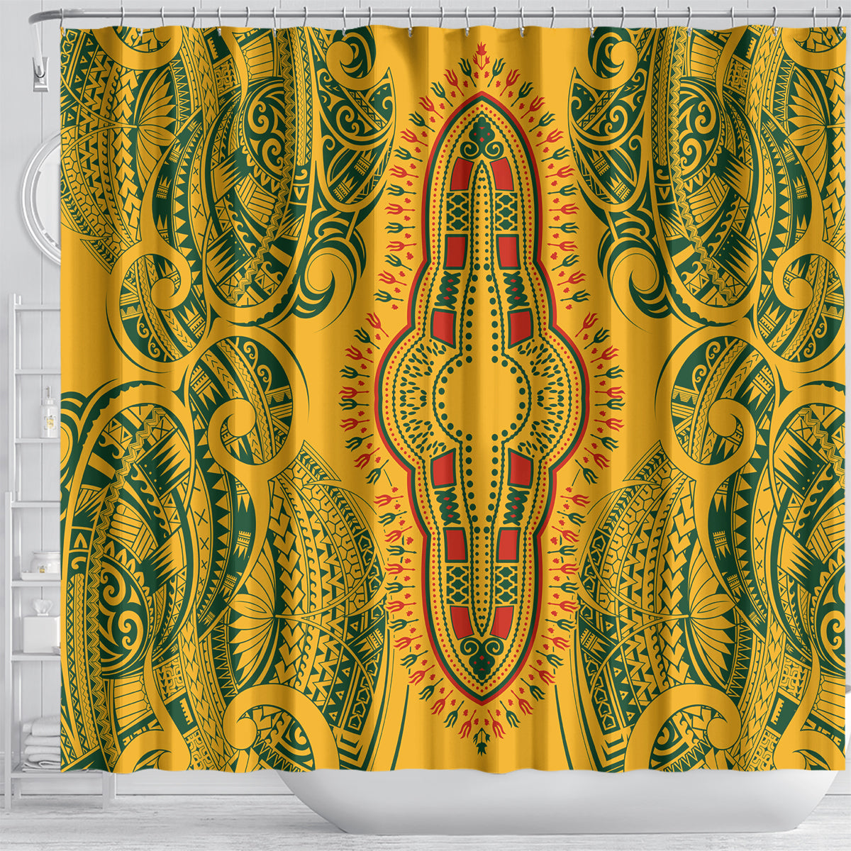 africa-dashiki-shower-curtain-african-tribal-art-mixed-polynesian-tattoo-gold-color-unique