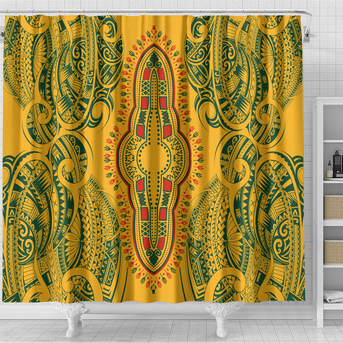 africa-dashiki-shower-curtain-african-tribal-art-mixed-polynesian-tattoo-gold-color-unique