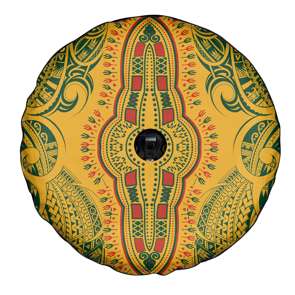 Africa Dashiki Spare Tire Cover African Tribal Art Mixed Polynesian Tattoo Gold Color Unique - Wonder Print Shop