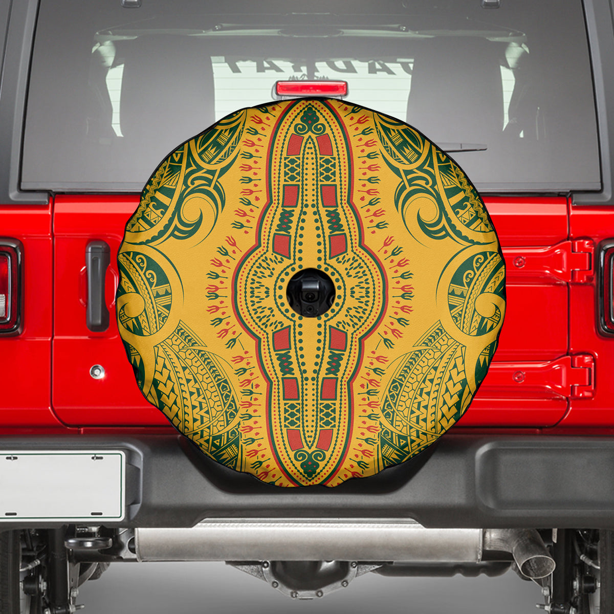 Africa Dashiki Spare Tire Cover African Tribal Art Mixed Polynesian Tattoo Gold Color Unique - Wonder Print Shop