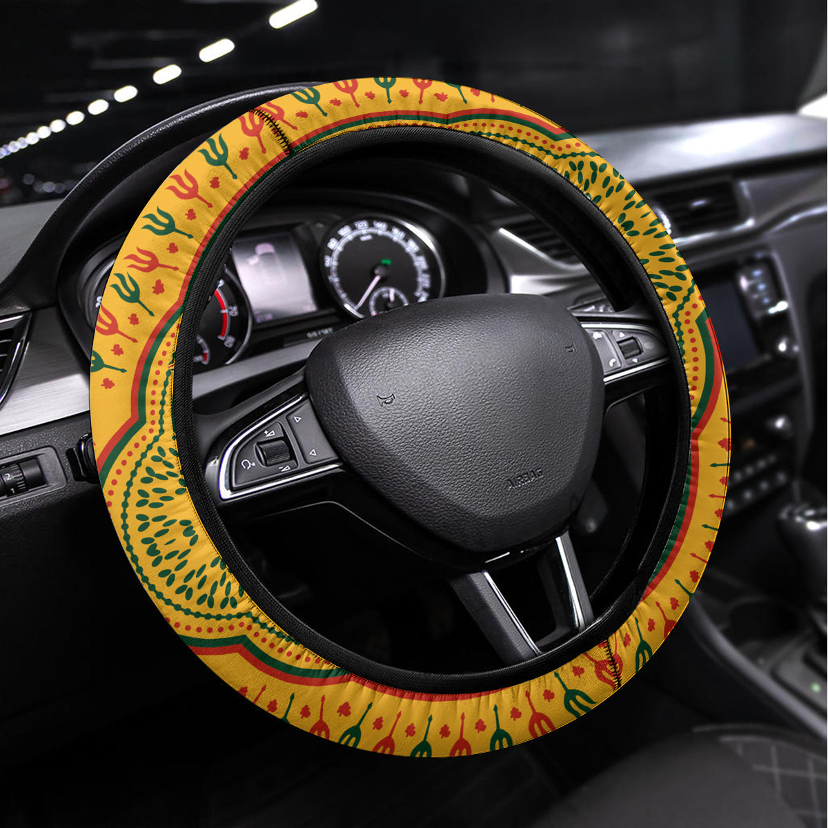 Africa Dashiki Steering Wheel Cover African Tribal Art Mixed Polynesian Tattoo Gold Color Unique - Wonder Print Shop