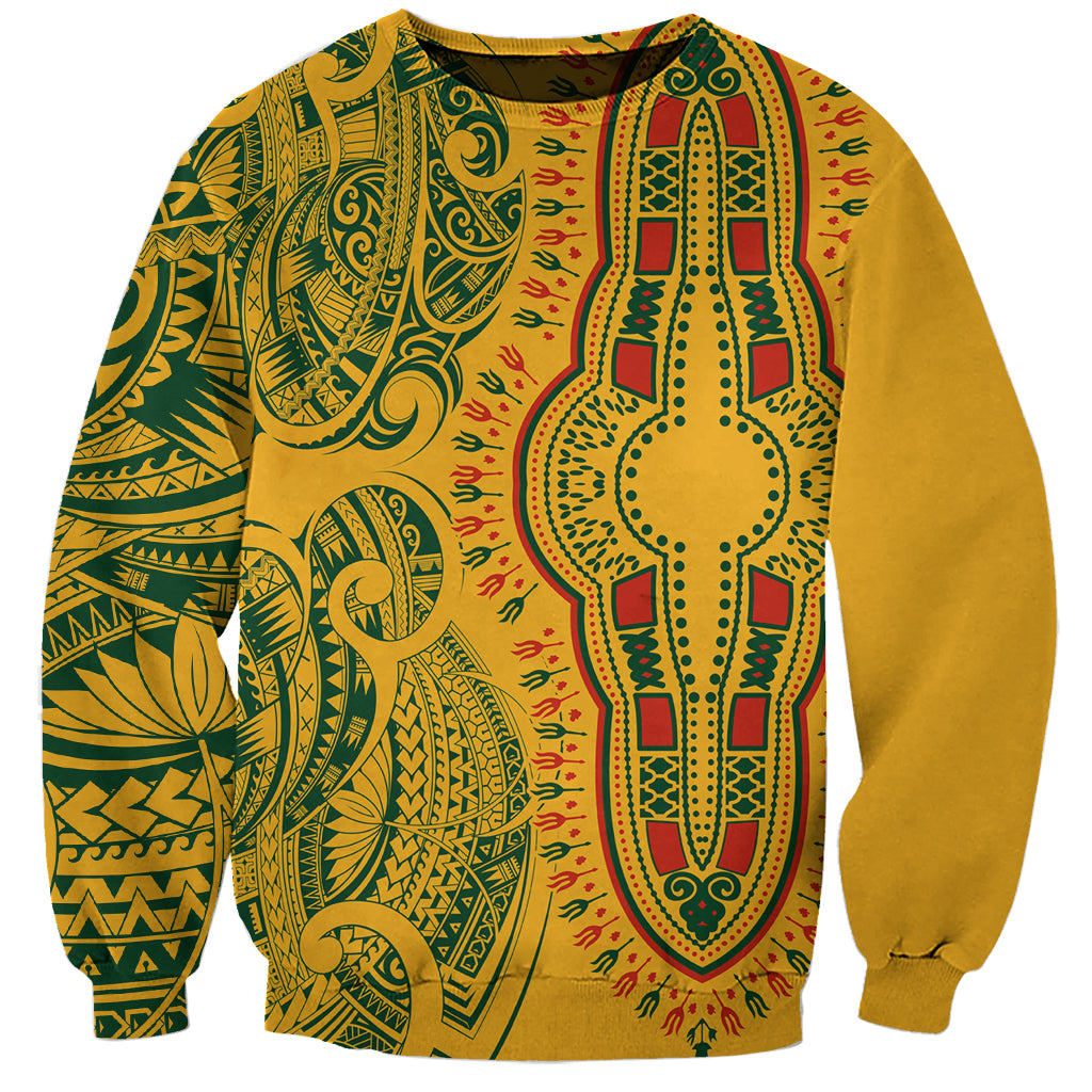 Africa Dashiki Sweatshirt African Tribal Art Mixed Polynesian Tattoo Gold Color Unique - Wonder Print Shop