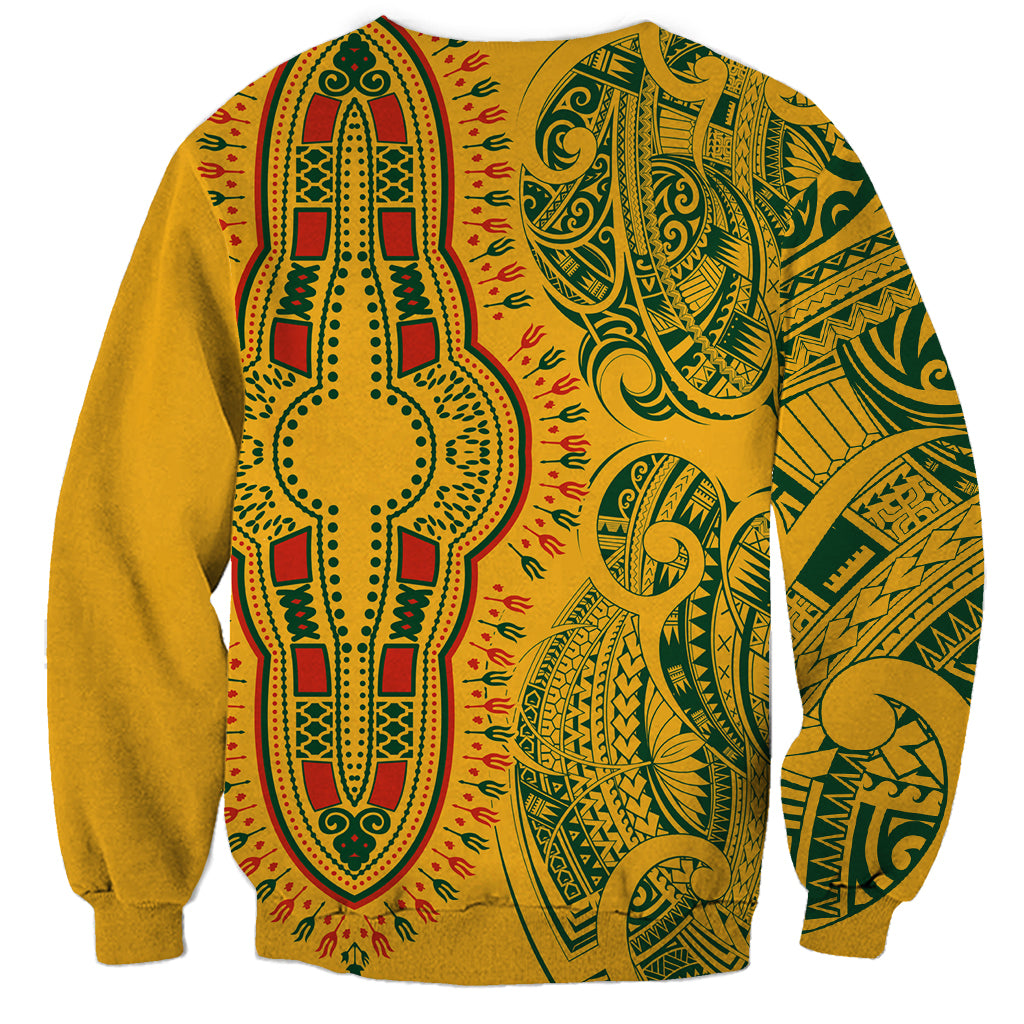 Africa Dashiki Sweatshirt African Tribal Art Mixed Polynesian Tattoo Gold Color Unique - Wonder Print Shop