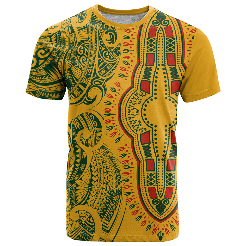 Africa Dashiki T Shirt African Tribal Art Mixed Polynesian Tattoo Gold Color Unique - Wonder Print Shop