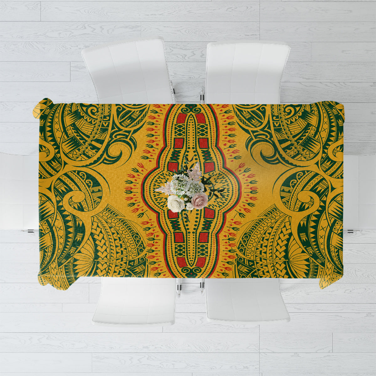 Africa Dashiki Tablecloth African Tribal Art Mixed Polynesian Tattoo Gold Color Unique - Wonder Print Shop