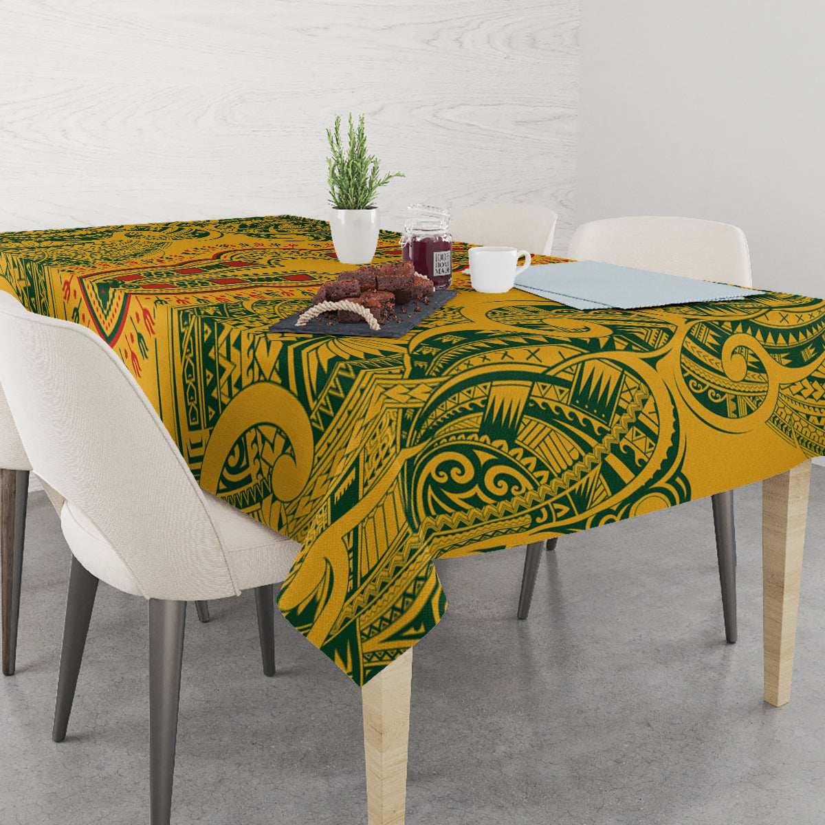 Africa Dashiki Tablecloth African Tribal Art Mixed Polynesian Tattoo Gold Color Unique - Wonder Print Shop