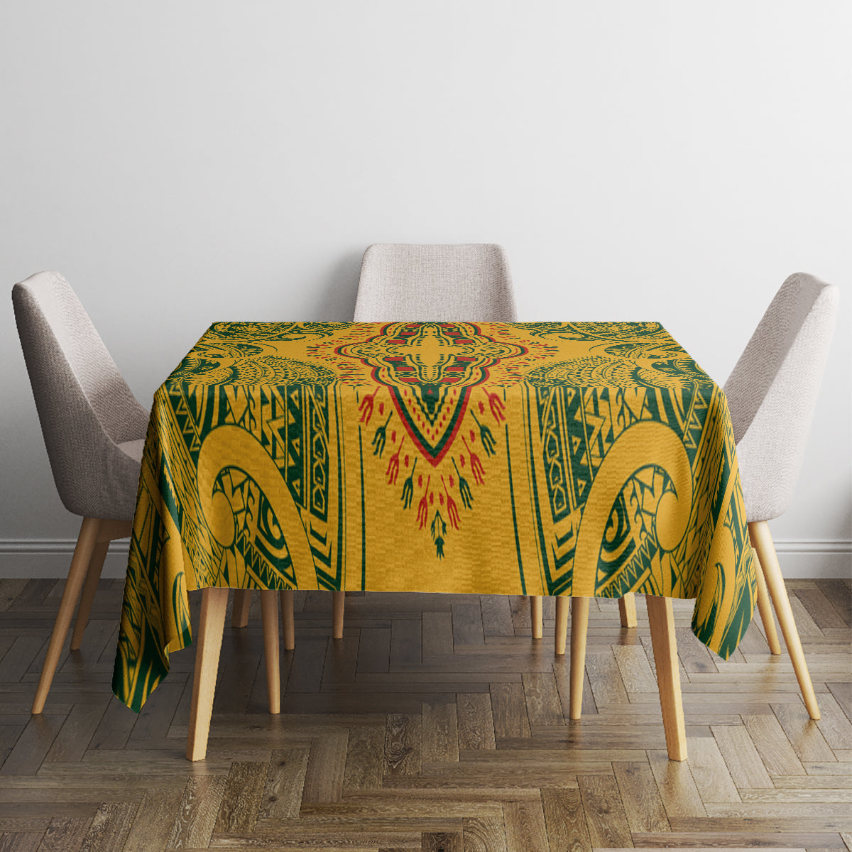 Africa Dashiki Tablecloth African Tribal Art Mixed Polynesian Tattoo Gold Color Unique - Wonder Print Shop