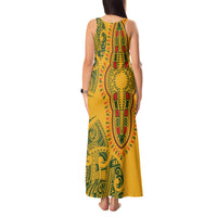 Africa Dashiki Tank Maxi Dress African Tribal Art Mixed Polynesian Tattoo Gold Color Unique - Wonder Print Shop