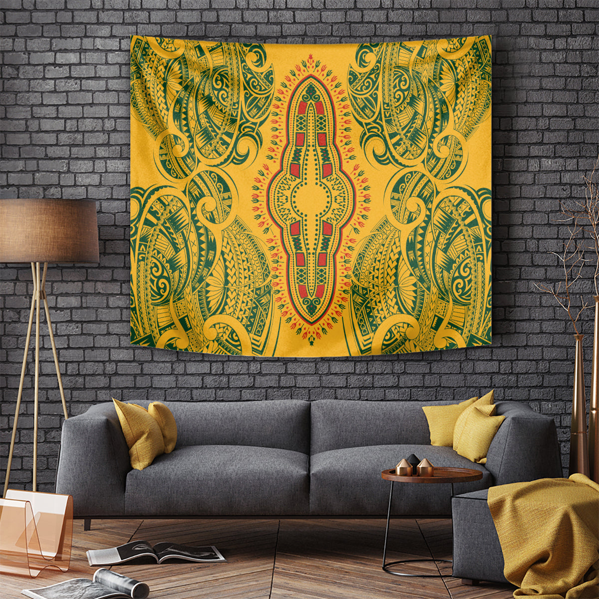 Africa Dashiki Tapestry African Tribal Art Mixed Polynesian Tattoo Gold Color Unique - Wonder Print Shop