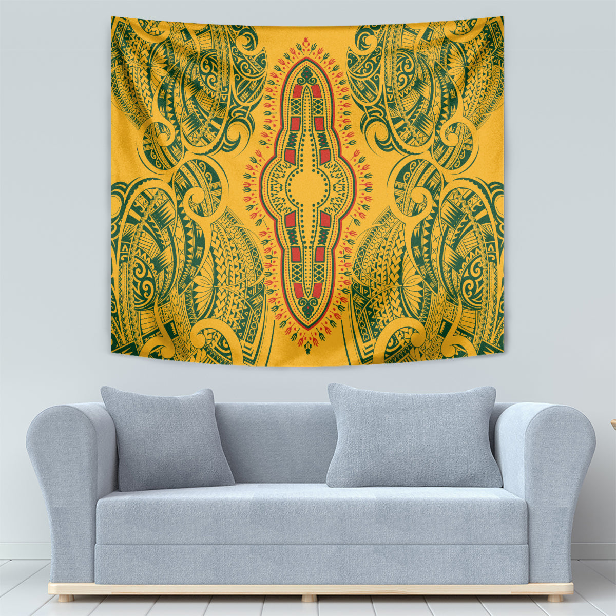 Africa Dashiki Tapestry African Tribal Art Mixed Polynesian Tattoo Gold Color Unique - Wonder Print Shop
