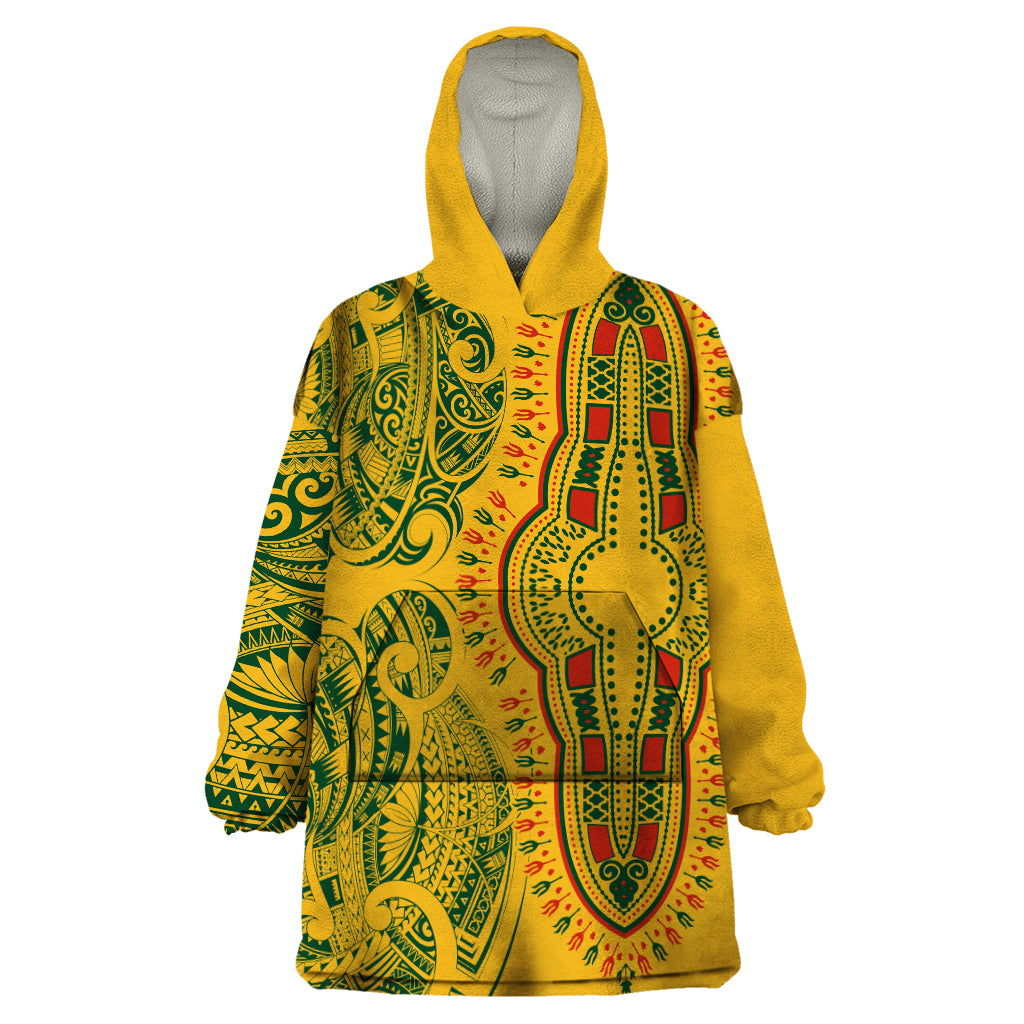 Africa Dashiki Wearable Blanket Hoodie African Tribal Art Mixed Polynesian Tattoo Gold Color Unique - Wonder Print Shop
