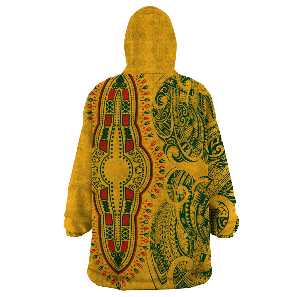 Africa Dashiki Wearable Blanket Hoodie African Tribal Art Mixed Polynesian Tattoo Gold Color Unique - Wonder Print Shop