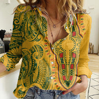 Africa Dashiki Women Casual Shirt African Tribal Art Mixed Polynesian Tattoo Gold Color Unique - Wonder Print Shop