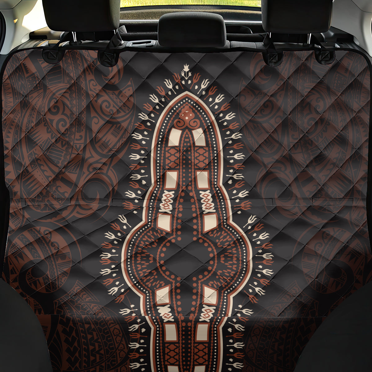 Africa Dashiki Back Car Seat Cover African Tribal Art Mixed Polynesian Tattoo Red Color Unique LT9 - Wonder Print Shop
