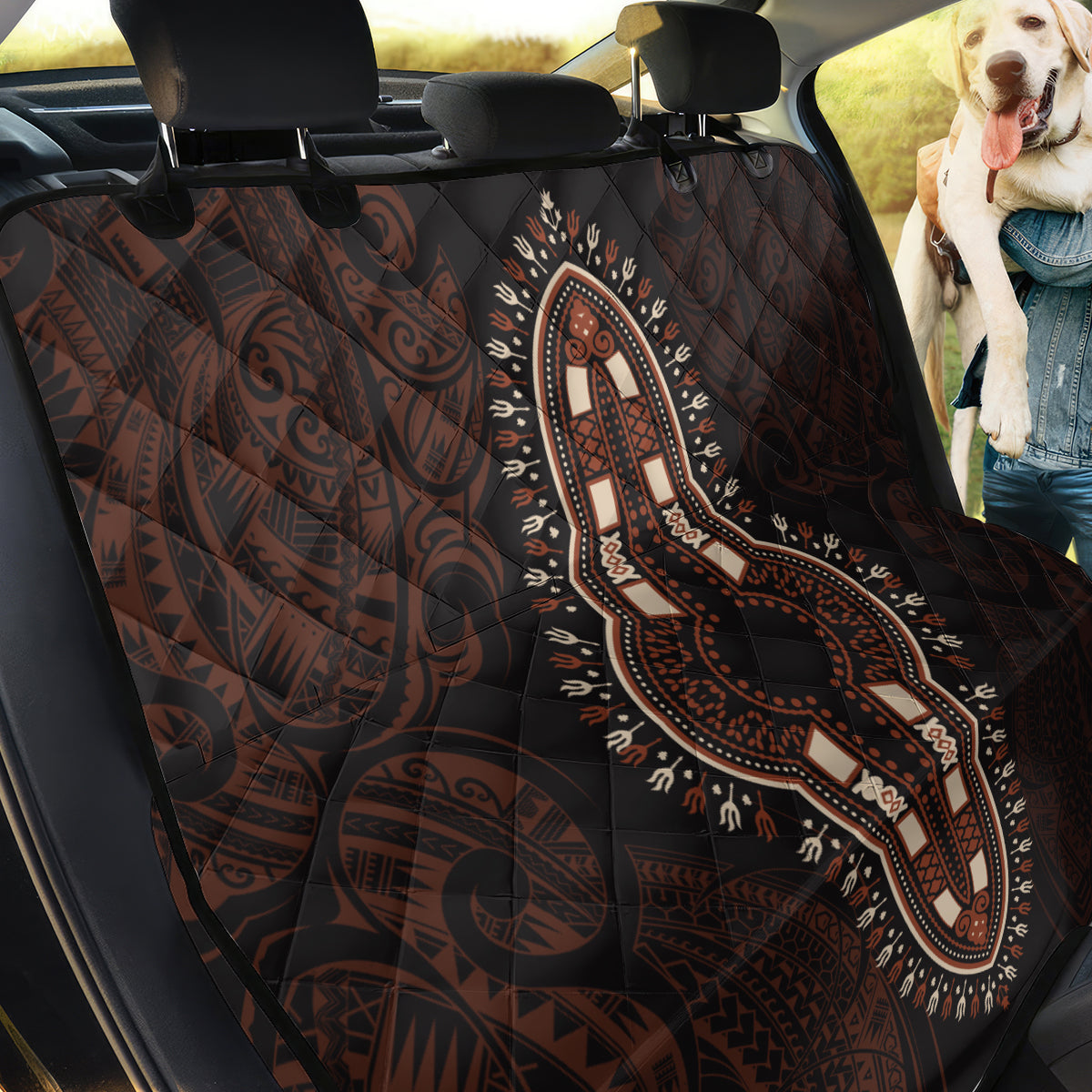 Africa Dashiki Back Car Seat Cover African Tribal Art Mixed Polynesian Tattoo Red Color Unique LT9 - Wonder Print Shop