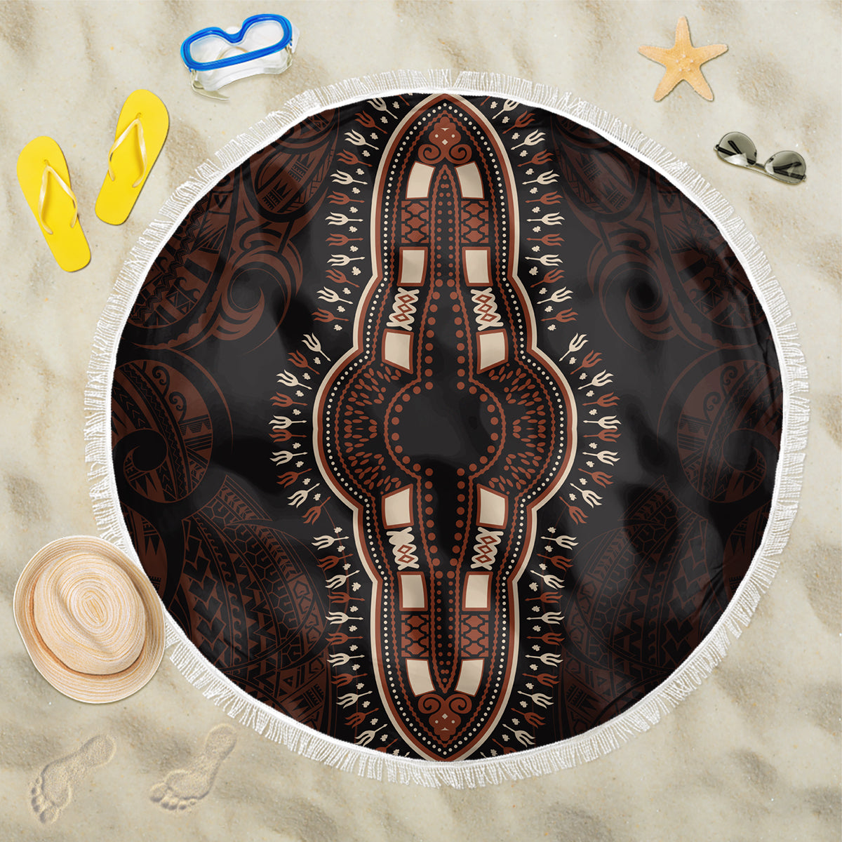 Africa Dashiki Beach Blanket African Tribal Art Mixed Polynesian Tattoo Red Color Unique LT9 - Wonder Print Shop