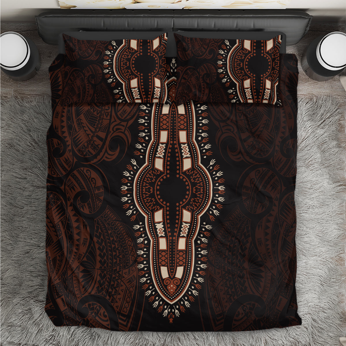 Africa Dashiki Bedding Set African Tribal Art Mixed Polynesian Tattoo Red Color Unique LT9 - Wonder Print Shop